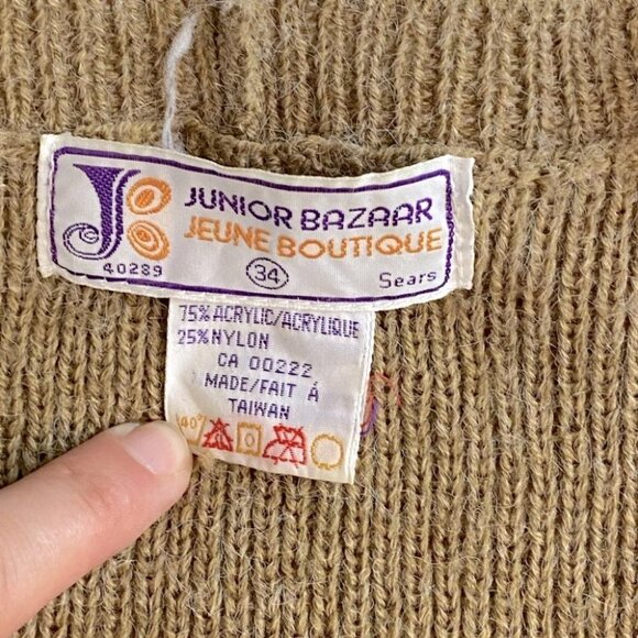 Vintage Junior Bazaar Tan Knit Open Front Vest Cardigan S - Picture 5 of 11